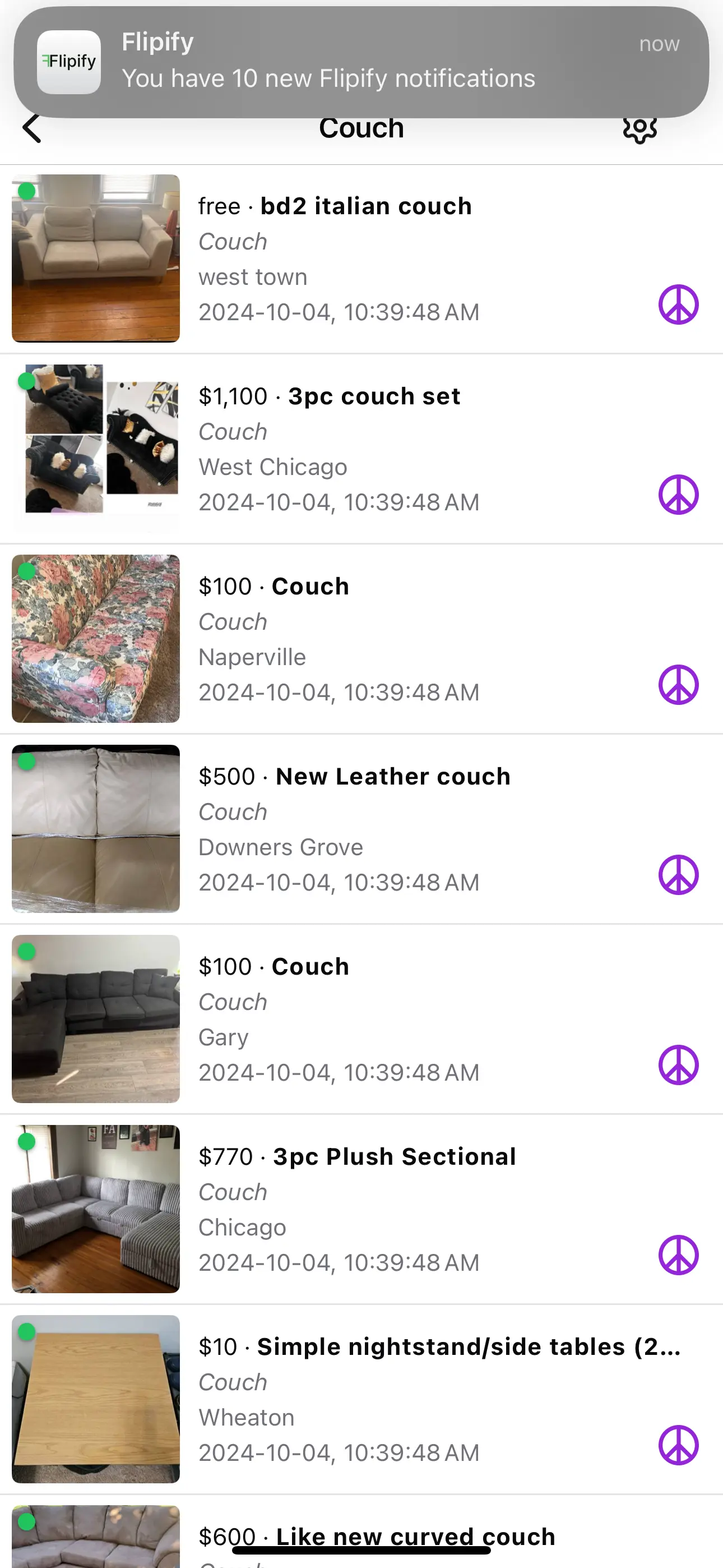 Flipify showing Craigslist notifications